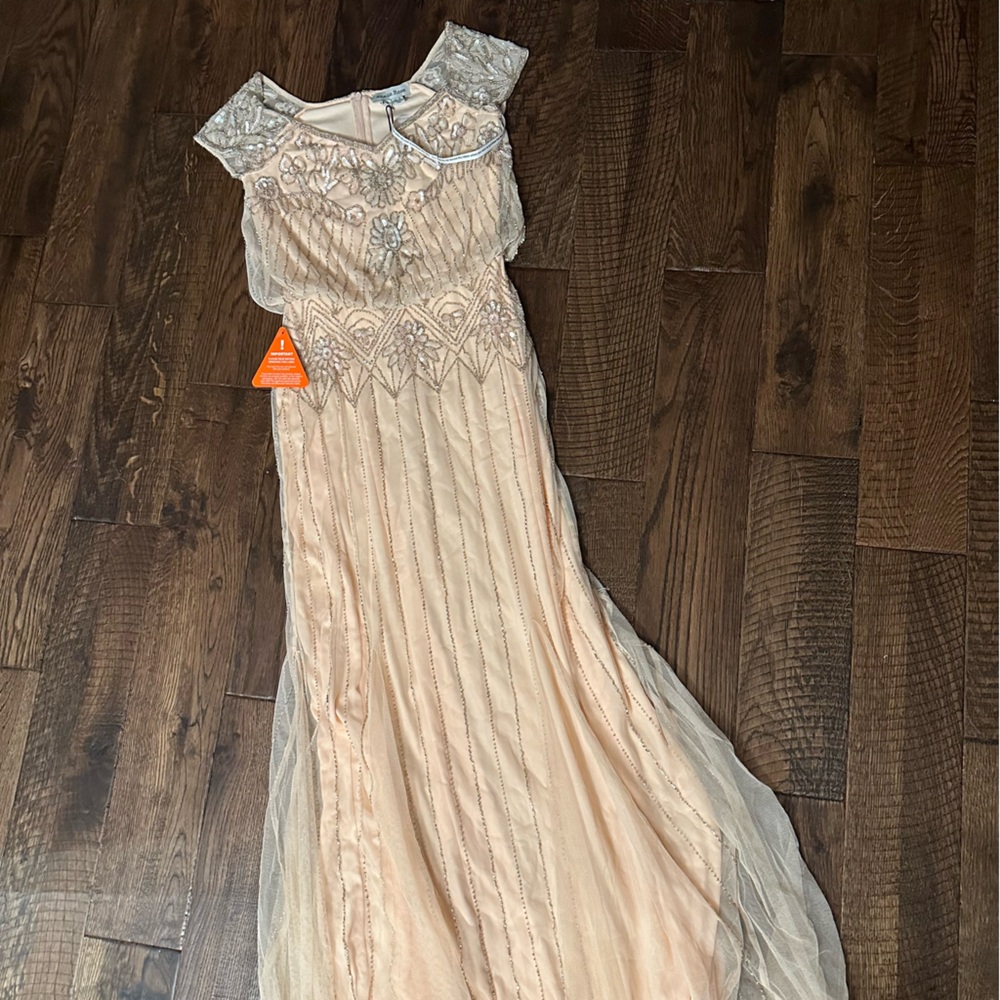 Amelia Rose beaded baroque off the shoulder peach pink gown NWT - Picture 7 of 12